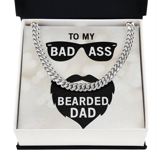 Badass Bearded Dad Cuban Link Chain w/ Gold Overlay Option