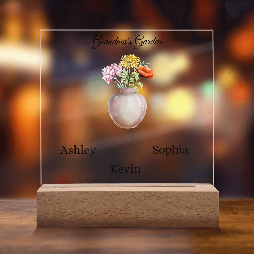 Grandma's Garden Acrylic Square Plaque | Personalize Names and Flowers