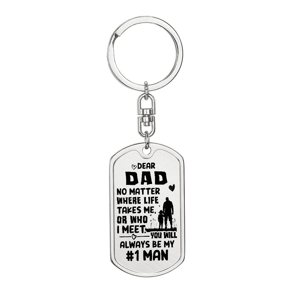 Dad #1 Man Dog Tag with Swivel Keychain