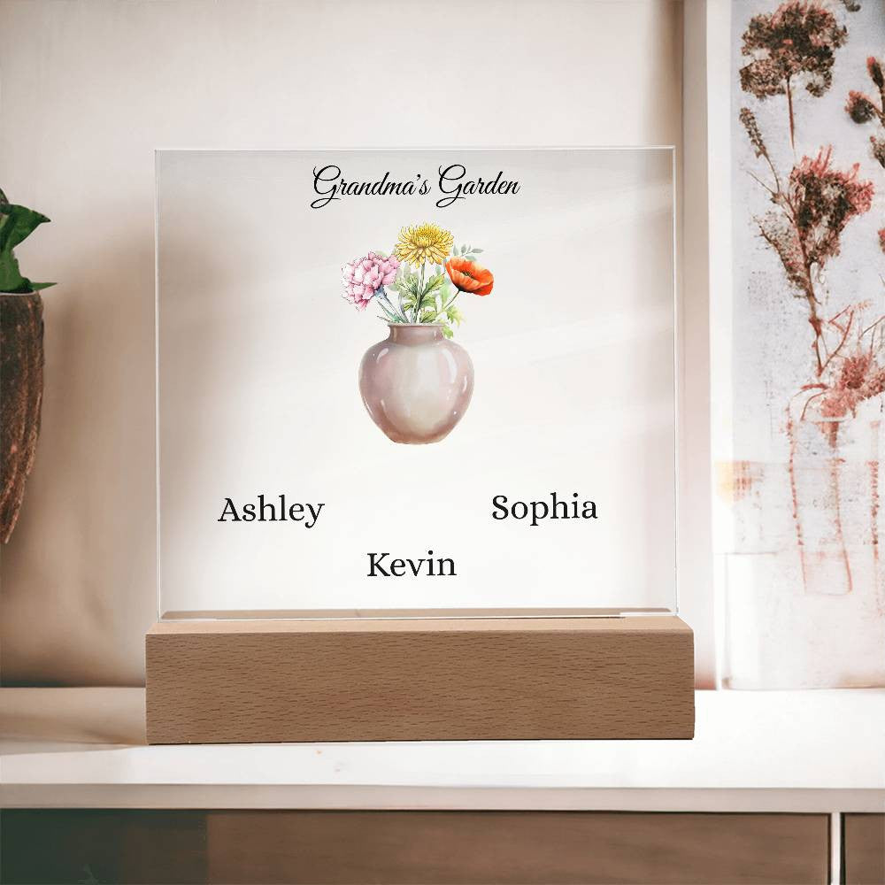 Grandma's Garden Acrylic Square Plaque | Personalize Names and Flowers