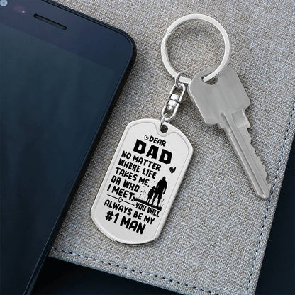 Dad #1 Man Dog Tag with Swivel Keychain