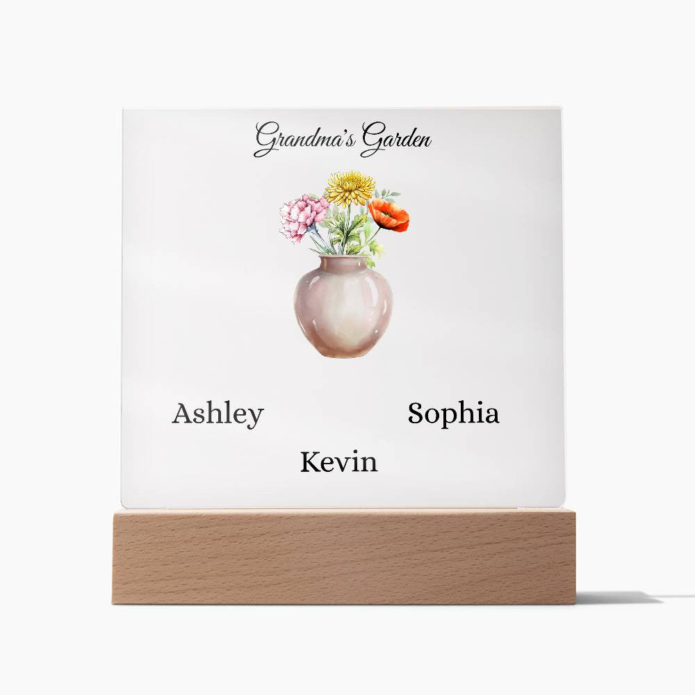 Grandma's Garden Acrylic Square Plaque | Personalize Names and Flowers