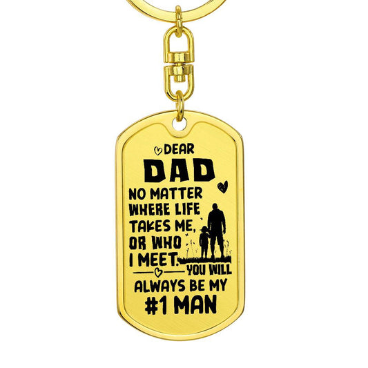 Dad #1 Man Dog Tag with Swivel Keychain