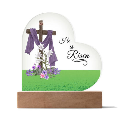 Christian Heart Acrylic | He Is Risen | INRI Cross | Easter Plaque | With Base